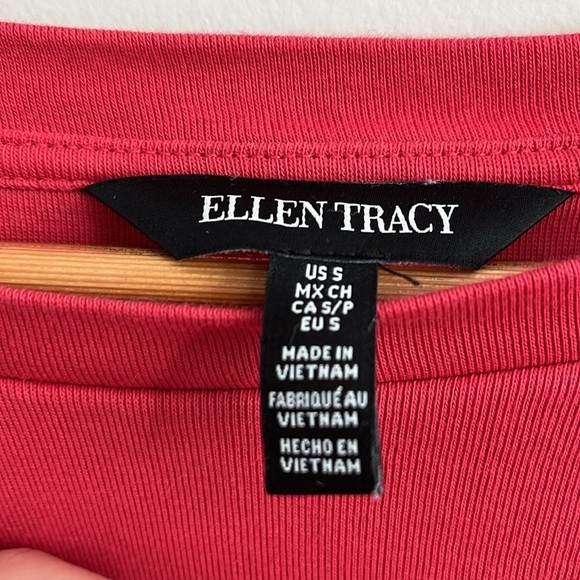 ELLEN TRACY Coral Pink Red Boho Midi Shift/Sheath T Shirt Dress-Size Small - Picture 3 of 7